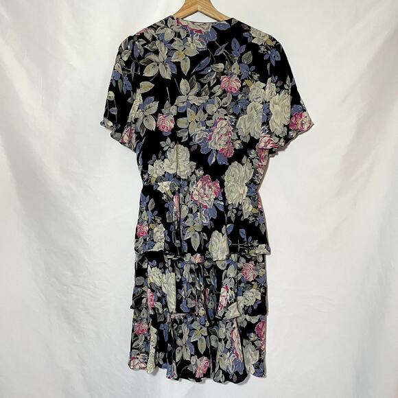 Richard Warren 100% silk floral ruffle vintage dress v-neck 10 flutter sleeve - Picture 7 of 7